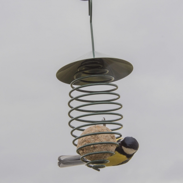 Krmítko pro ptáky na lojové koule se střechou tmavě zelené