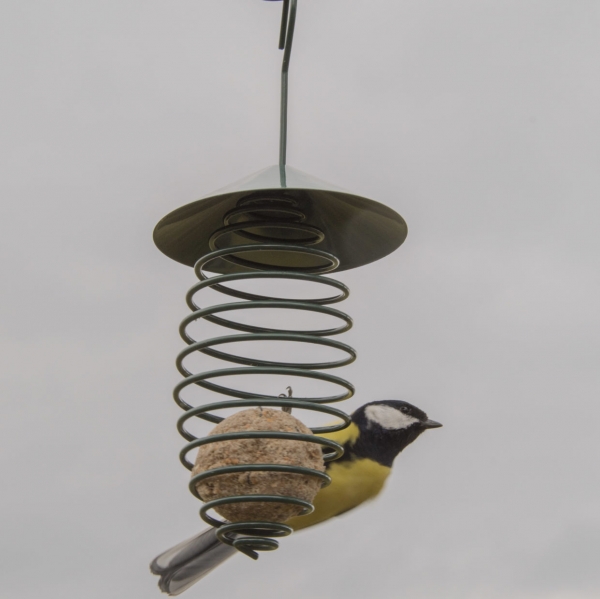 Krmítko pro ptáky na lojové koule se střechou tmavě zelené