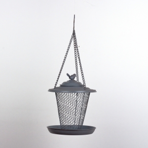 Krmítko pro ptáky závěsné šedý kov 22cm