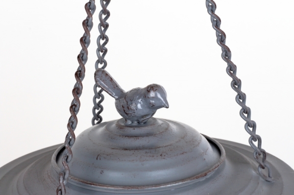 Krmítko pro ptáky závěsné šedý kov 22cm