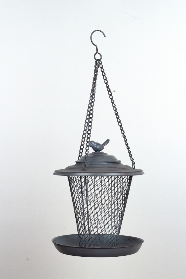 Krmítko pro ptáky závěsné šedý kov 22cm