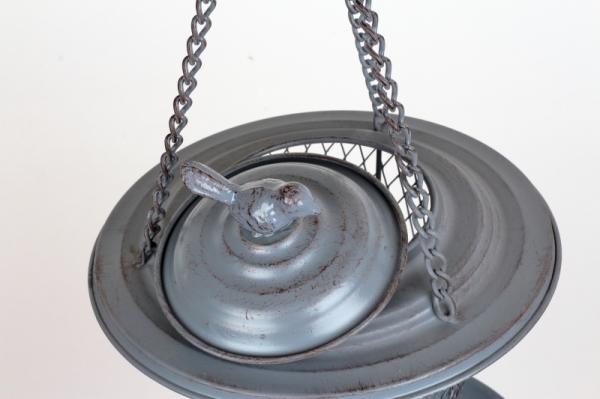 Krmítko pro ptáky závěsné šedý kov 22cm