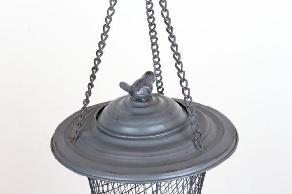 Krmítko pro ptáky závěsné šedý kov 22cm