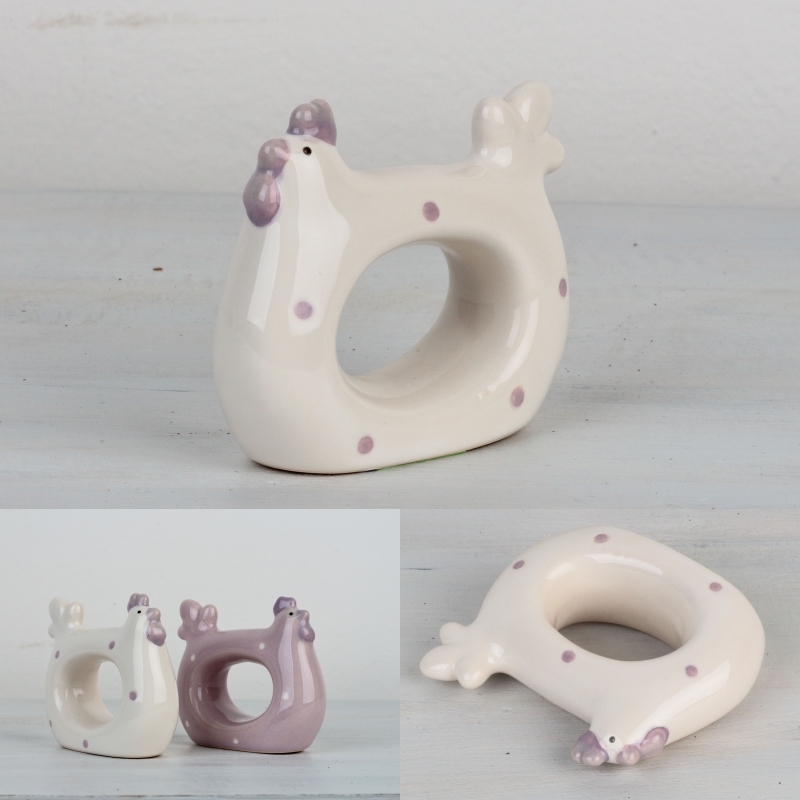 Kroužek na ubrousky slepička bílá 8,5x7cm