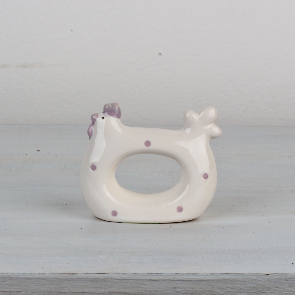 Kroužek na ubrousky slepička bílá 8,5x7cm