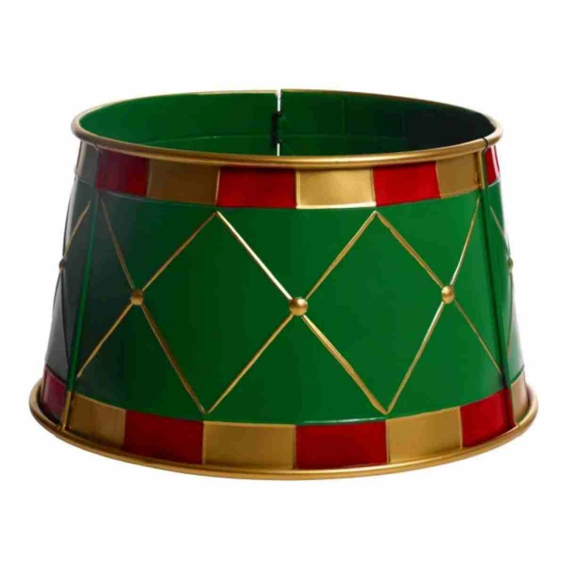 Kryt na stojan vánočního stromku – kovový zelený se zlatým dekorem Ø 50 cm