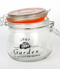 Kulatá zavařovací sklenice s klipem černý text 12,9x10,4x11cm