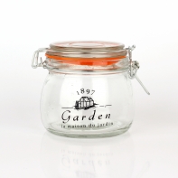 Kulatá zavařovací sklenice s klipem černý text 12,9x10,4x11cm