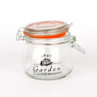 Kulatá zavařovací sklenice s klipem černý text 12,9x10,4x11cm