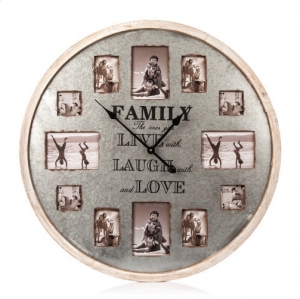 Kulaté nástěnné hodiny s rámečky na fotografie FAMILY 80cm