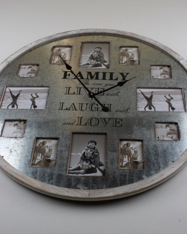 Kulaté nástěnné hodiny s rámečky na fotografie FAMILY 80cm