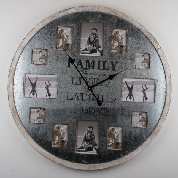 Kulaté nástěnné hodiny s rámečky na fotografie FAMILY 80cm