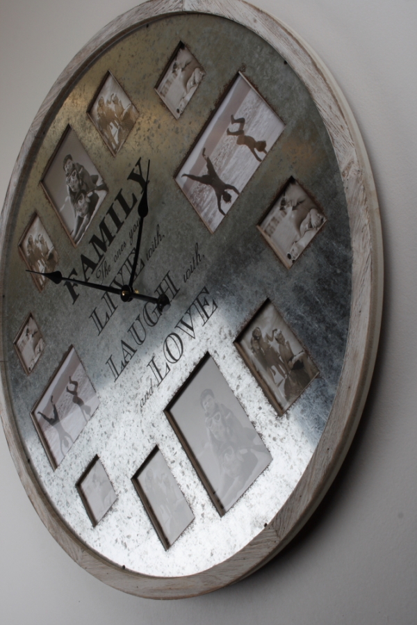 Kulaté nástěnné hodiny s rámečky na fotografie FAMILY 80cm