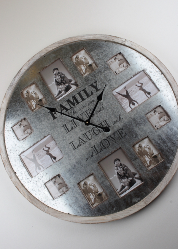 Kulaté nástěnné hodiny s rámečky na fotografie FAMILY 80cm