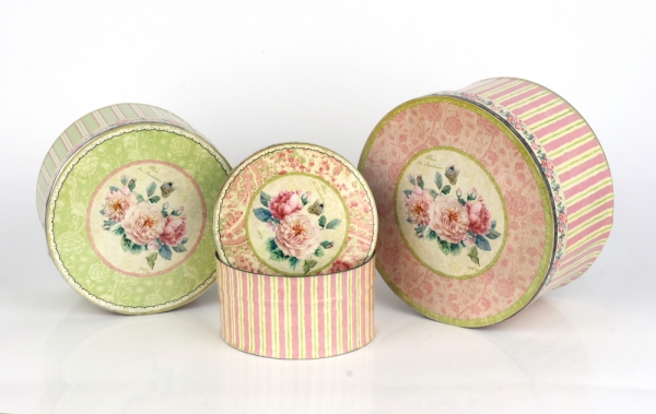 Kulaté vintage dózy 18/15/12cm