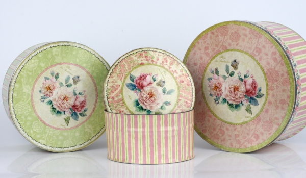 Kulaté vintage dózy 18/15/12cm