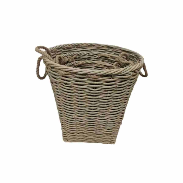 Kulatý koš na prádlo z umělého proutí – šedobéžový 45 cm