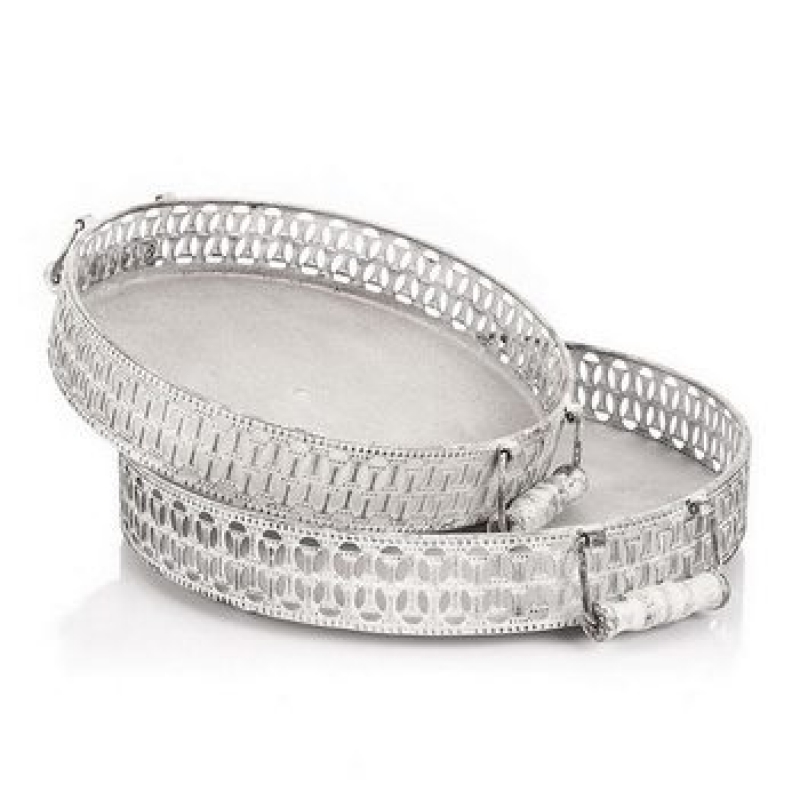 Kulatý podnos kovový bílý 28x28x6cm