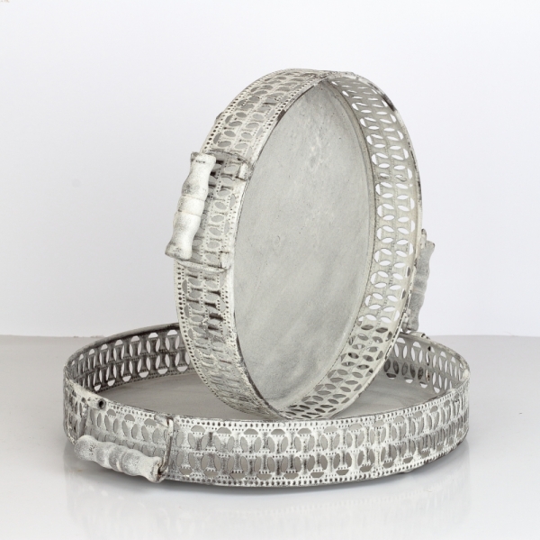 Kulatý podnos kovový bílý 28x28x6cm