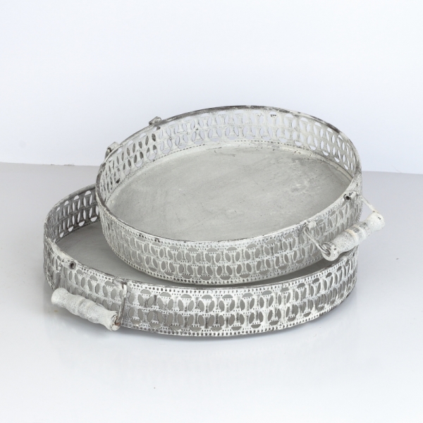 Kulatý podnos kovový bílý 28x28x6cm