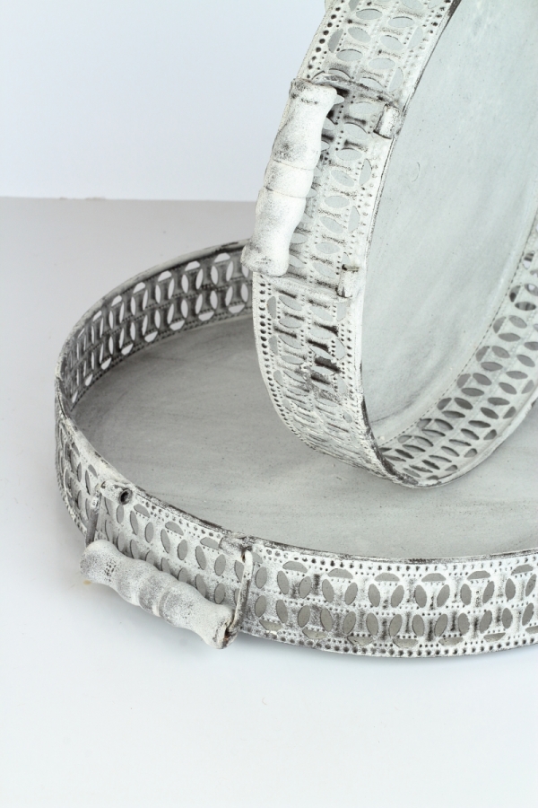 Kulatý podnos kovový bílý 28x28x6cm