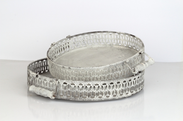 Kulatý podnos kovový bílý 28x28x6cm