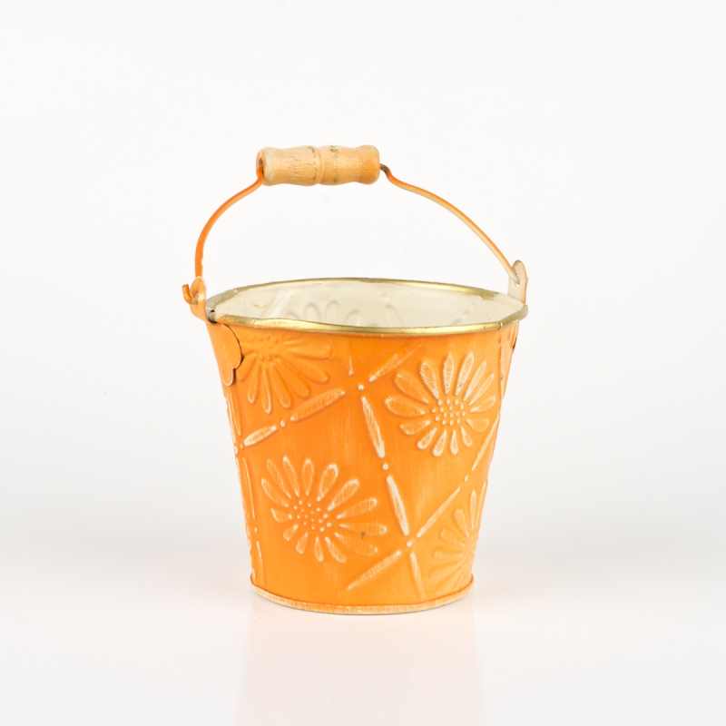 Květináč kyblíček plechový oranžový 12x11cm