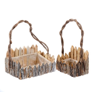 Květináč s dřevěným plotem (sada 2ks) 32×22×9cm/22×16×9cm