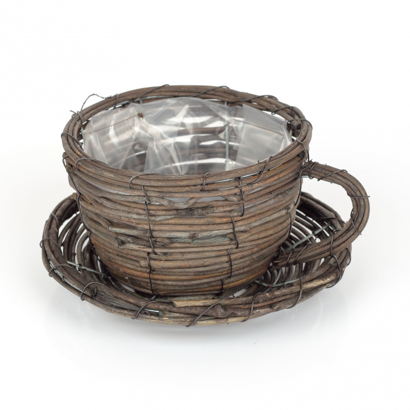 Květináč šálek proutí 14x9x18cm