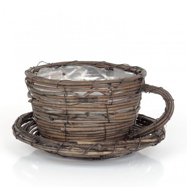 Květináč šálek proutí 14x9x18cm