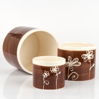 Květináč střední hnědý s motivem kytky 13x11cm