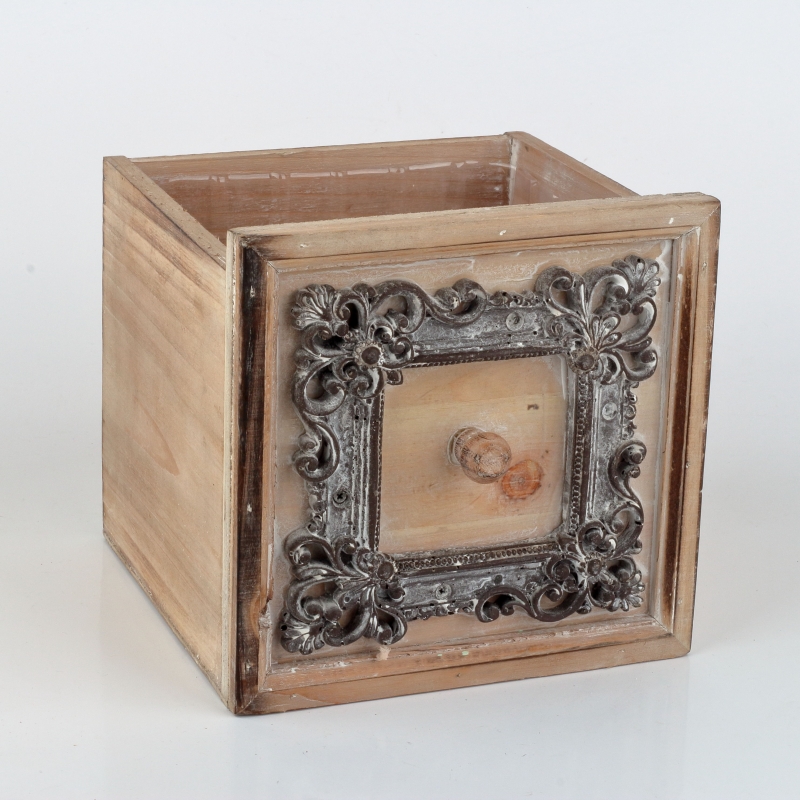 Květináč šuplík hnědý s patinou 18,5x18,5x18cm