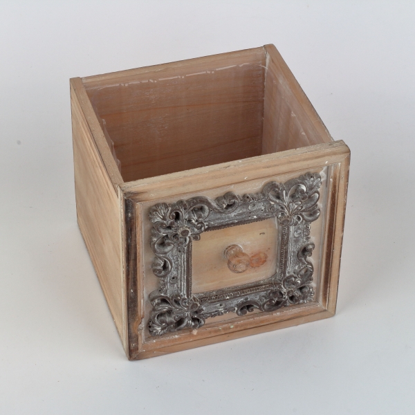 Květináč šuplík hnědý s patinou 18,5x18,5x18cm