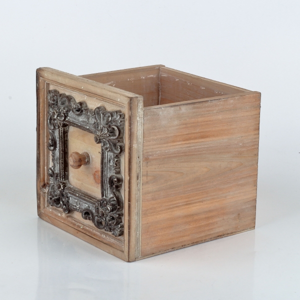 Květináč šuplík hnědý s patinou 18,5x18,5x18cm