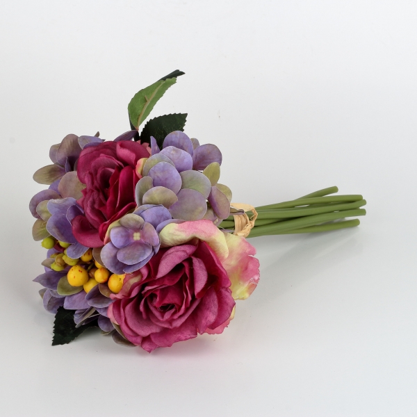 Kytice umělých hortenzií fialová 27cm