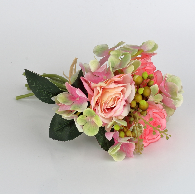 Kytice umělých hortenzií světle růžová 27cm