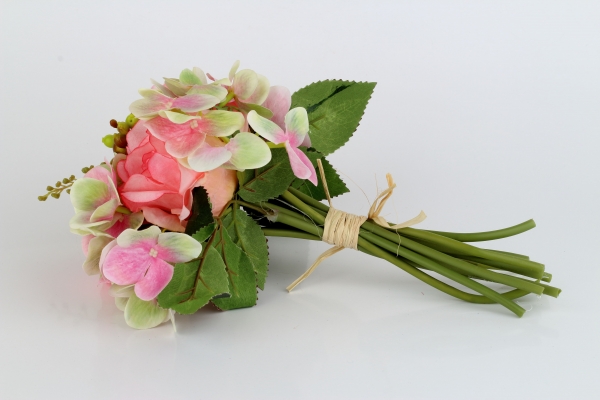 Kytice umělých hortenzií světle růžová 27cm