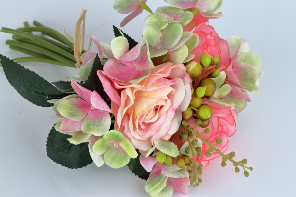 Kytice umělých hortenzií světle růžová 27cm