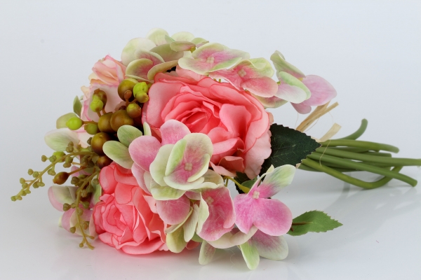 Kytice umělých hortenzií světle růžová 27cm