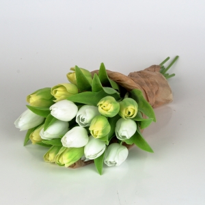 Kytice umělých tulipánů bílé/zelené 17ks