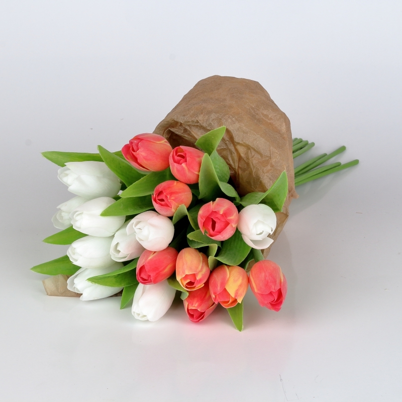 Kytice umělých tulipánů bílé/žluto-červené 17ks 