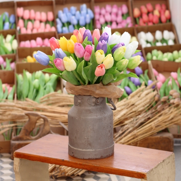 Kytice umělých tulipánů bílé/žluto-červené 17ks 