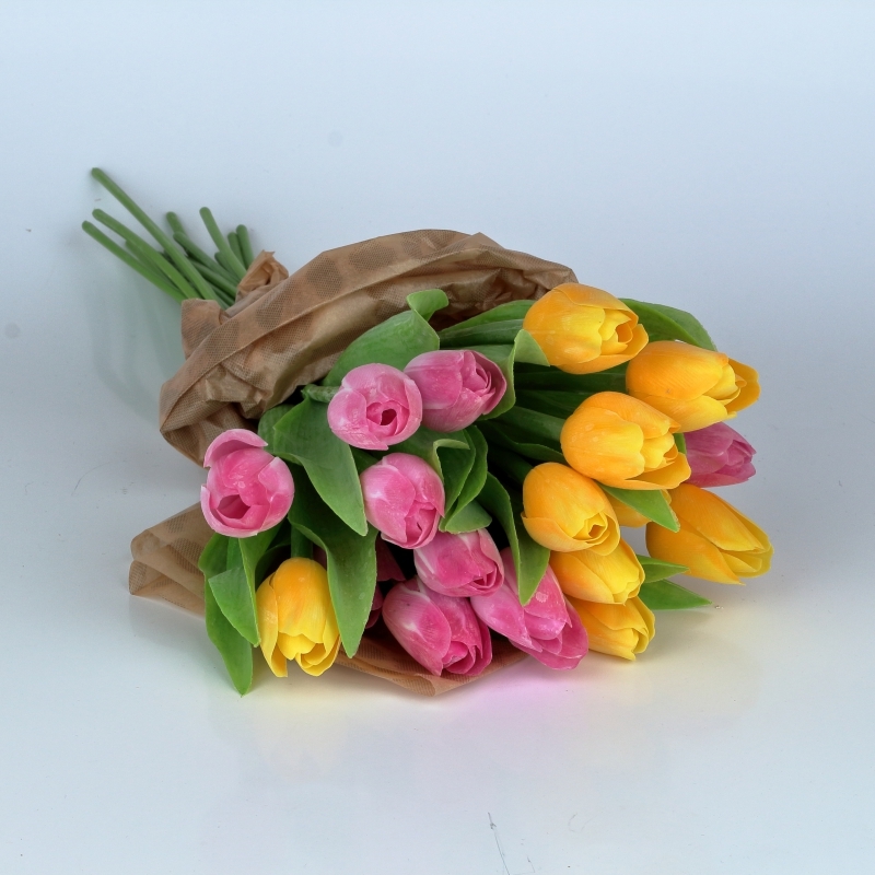 Kytice umělých tulipánů růžové/žluté 17ks