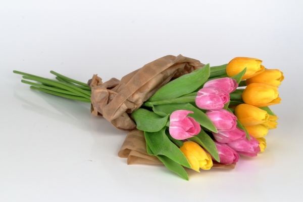 Kytice umělých tulipánů růžové/žluté 17ks