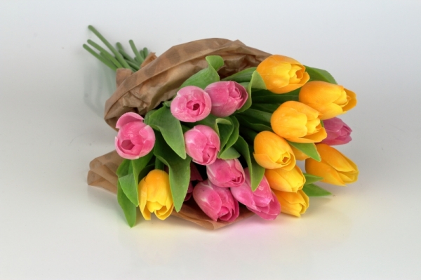 Kytice umělých tulipánů růžové/žluté 17ks