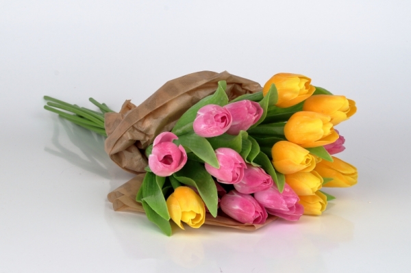 Kytice umělých tulipánů růžové/žluté 17ks