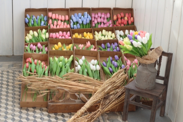 Kytice umělých tulipánů žluté/zelené 17ks