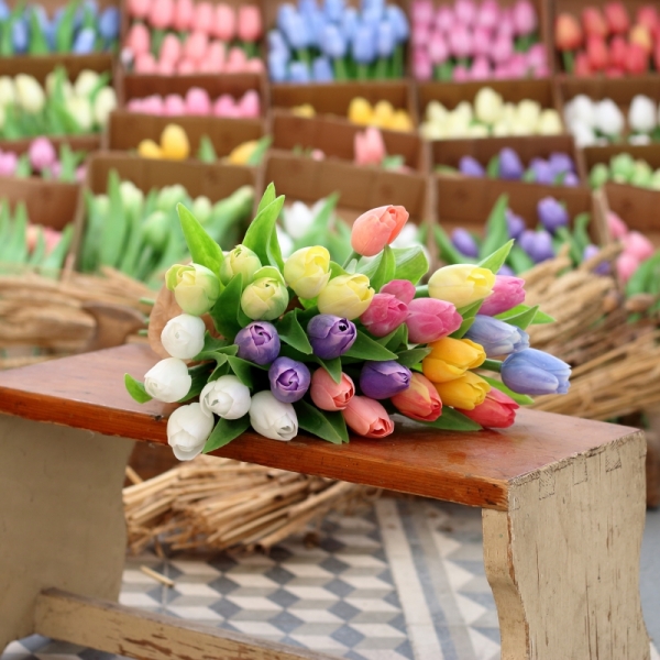 Kytice umělých tulipánů žluté/zelené 17ks