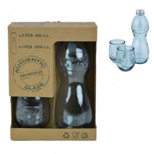 Lahev na vodu a 2 sklenice čiré