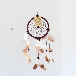 Lapač snů hnědý (jeden kruh) 12cm